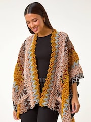 Roman Brown Boucle Patterned Poncho - Image 2 of 5