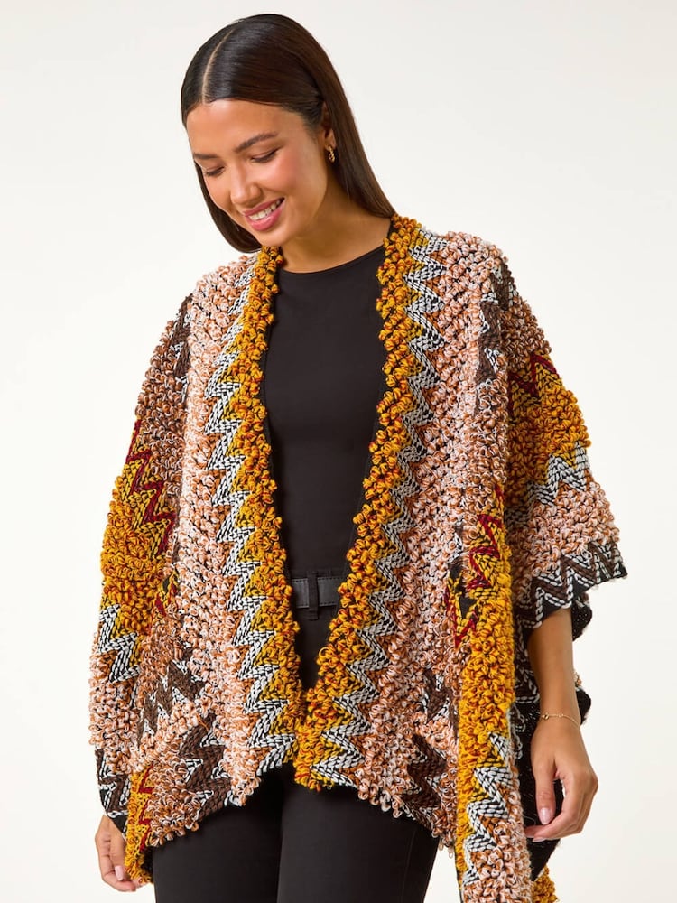 Roman Brown Boucle Patterned Poncho - Image 2 of 5 Roman Brown Boucle Patterned Poncho - Image 2 of 5