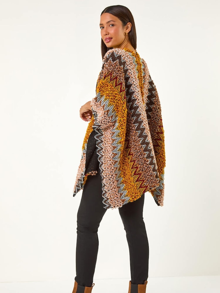 Roman Brown Boucle Patterned Poncho - Image 5 of 5