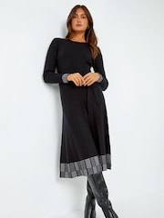 Roman Black Ribbed Stretch Knit Border Print Dress - Image 1 of 5