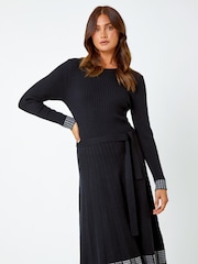 Roman Black Ribbed Stretch Knit Border Print Dress - Image 2 of 5