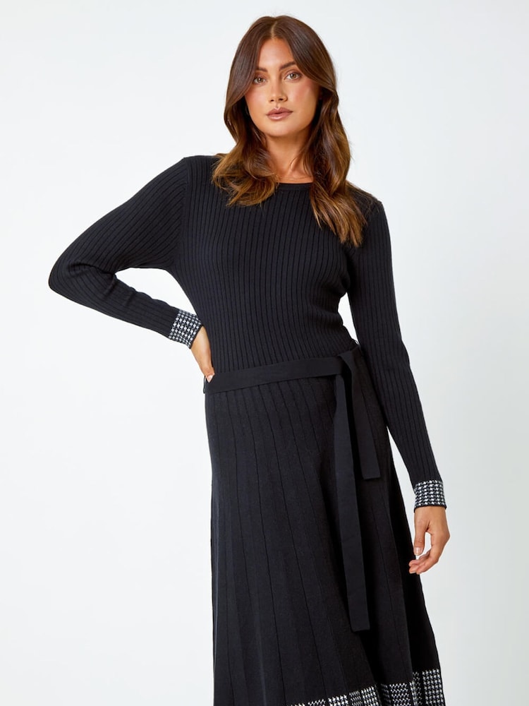 Roman Black Ribbed Stretch Knit Border Print Dress - Image 2 of 5