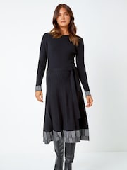 Roman Black Ribbed Stretch Knit Border Print Dress - Image 4 of 5