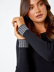 Roman Black Ribbed Stretch Knit Border Print Dress - Image 5 of 5