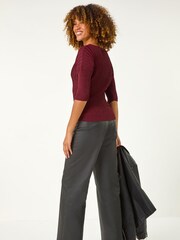 Roman Red Shimmer Ribbed Batwing Knit Jumper - Image 3 of 5