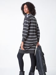 Roman Grey Stripe Print Knitted Jumper Dress - Image 2 of 5