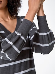 Roman Grey Stripe Print Knitted Jumper Dress - Image 3 of 5