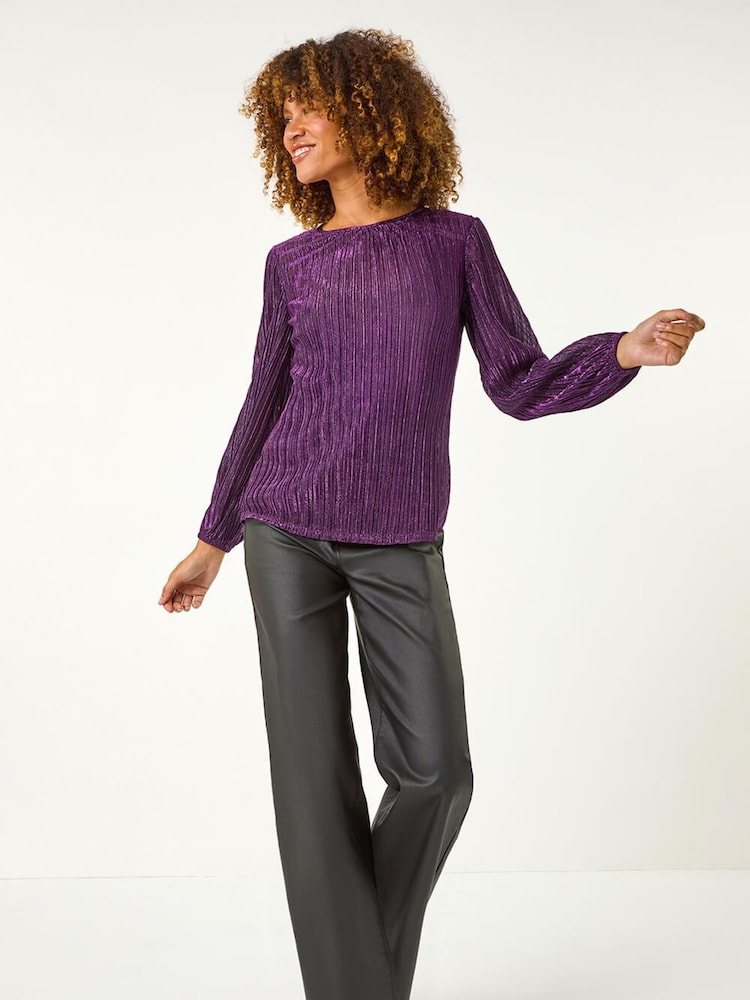 Roman Purple Shimmer Plisse Pleated Blouse - Image 1 of 5