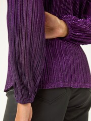 Roman Purple Shimmer Plisse Pleated Blouse - Image 2 of 5