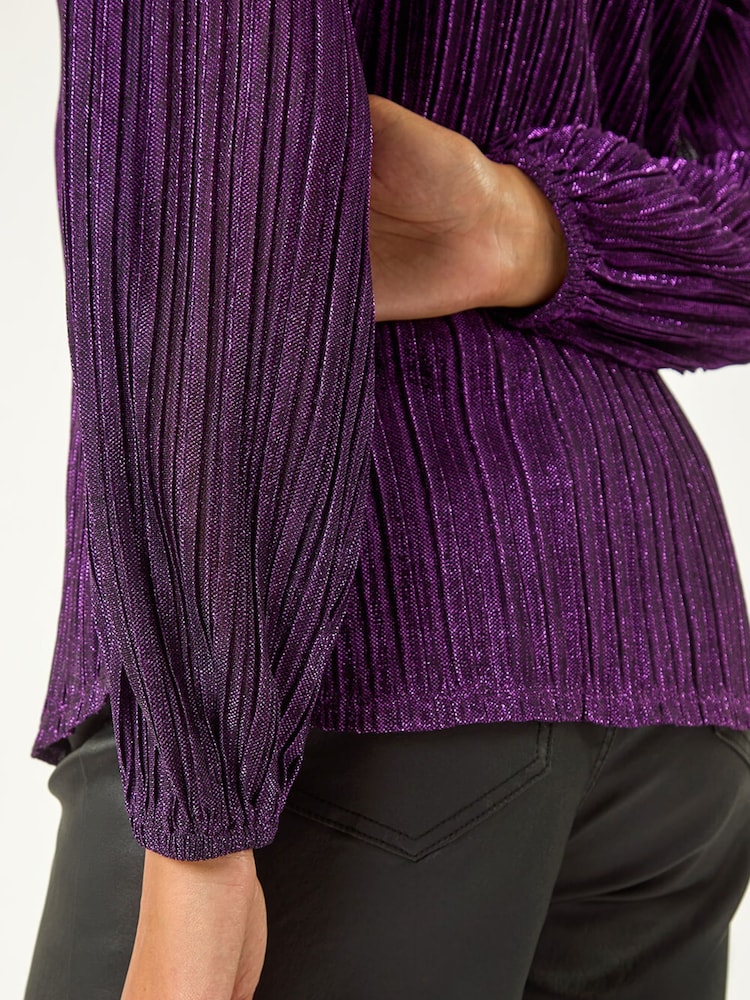 Roman Purple Shimmer Plisse Pleated Blouse - Image 2 of 5