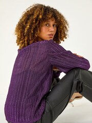 Roman Purple Shimmer Plisse Pleated Blouse - Image 3 of 5