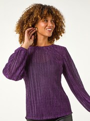 Roman Purple Shimmer Plisse Pleated Blouse - Image 5 of 5