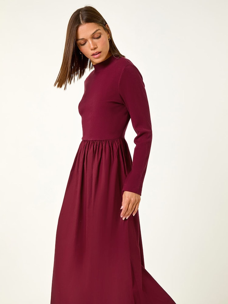 Roman Red Cotton Stretch Jersey Mix Midi Dress - Image 2 of 5 Roman Red Cotton Stretch Jersey Mix Midi Dress - Image 2 of 5