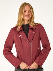 Roman Red Faux Suede Biker Jacket - Image 1 of 6