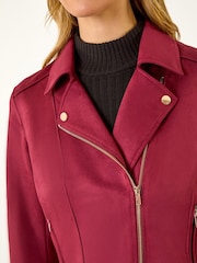 Roman Red Faux Suede Biker Jacket - Image 3 of 6