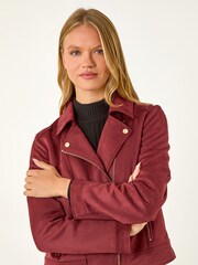 Roman Red Faux Suede Biker Jacket - Image 5 of 6
