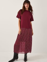 Monsoon Red Senya Polka Dot Midi T-Shirt Dress - Image 1 of 5