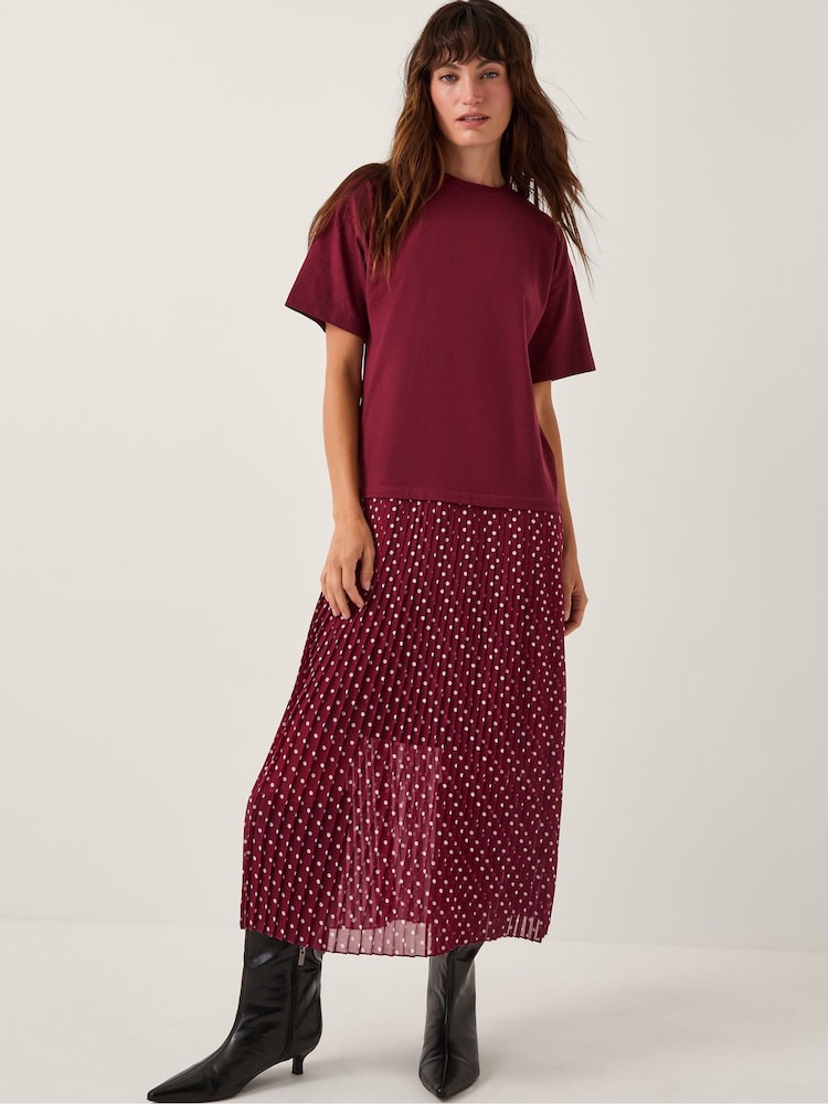 Monsoon Red Senya Polka Dot Midi T-Shirt Dress - Image 1 of 5
