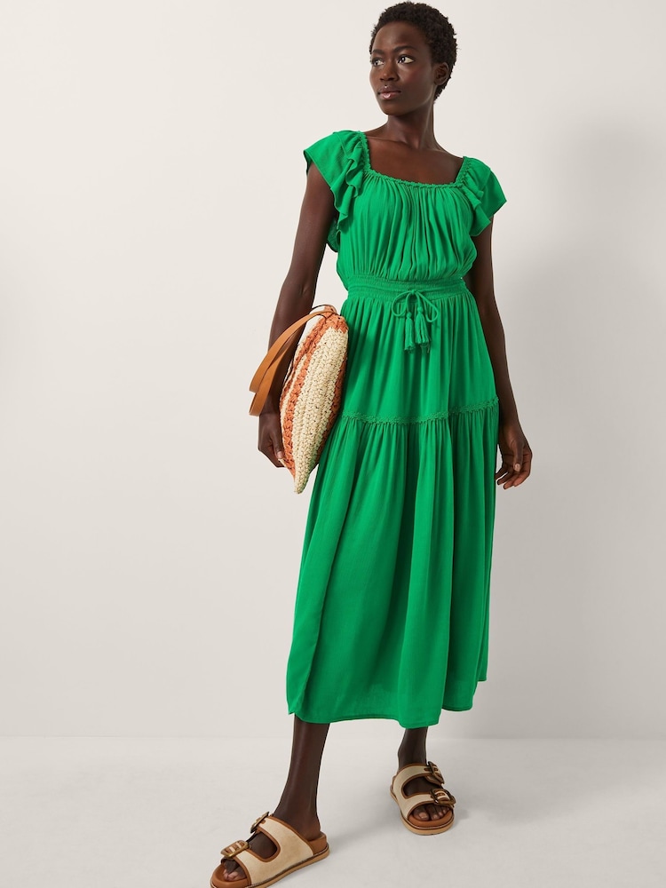Monsoon Green Isabela Square Neck Midi Dress - Image 1 of 5