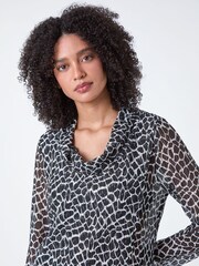 Roman Black Abstract Print Cowl Neck Stretch Tunic Top - Image 4 of 5