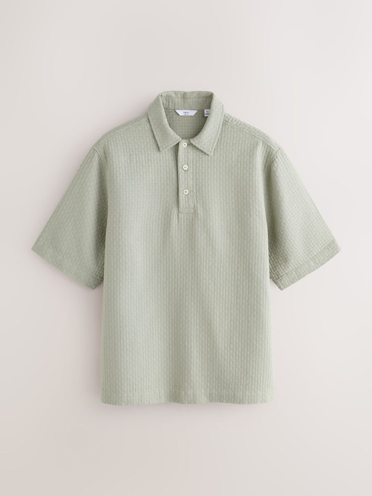 Sage Woven Textured Polo Shirts - Image 1 of 3