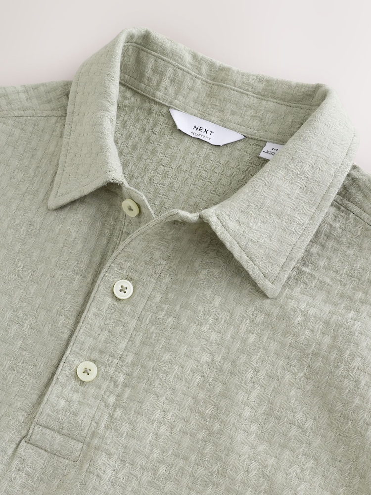 Sage Woven Textured Polo Shirts - Image 3 of 3