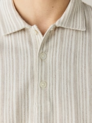 Neutral/White Vertical Stripe Polo Shirt - Image 4 of 5