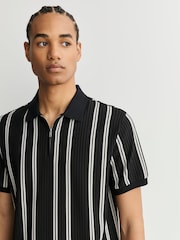 Black/White Vertical Stripe Quarter Zip Polo Shirt - Image 1 of 7