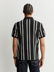 Black/White Vertical Stripe Quarter Zip Polo Shirt - Image 2 of 7