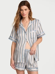 Victoria's Secret Blue Stripe Satin Short Pyjamas Set - Image 1 of 2
