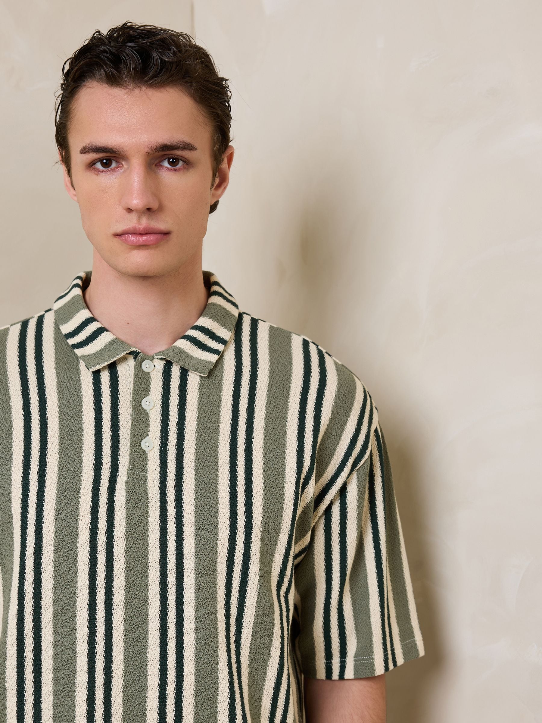 Buy Green/White Vertical Stripe Polo Shirt from Next Romania