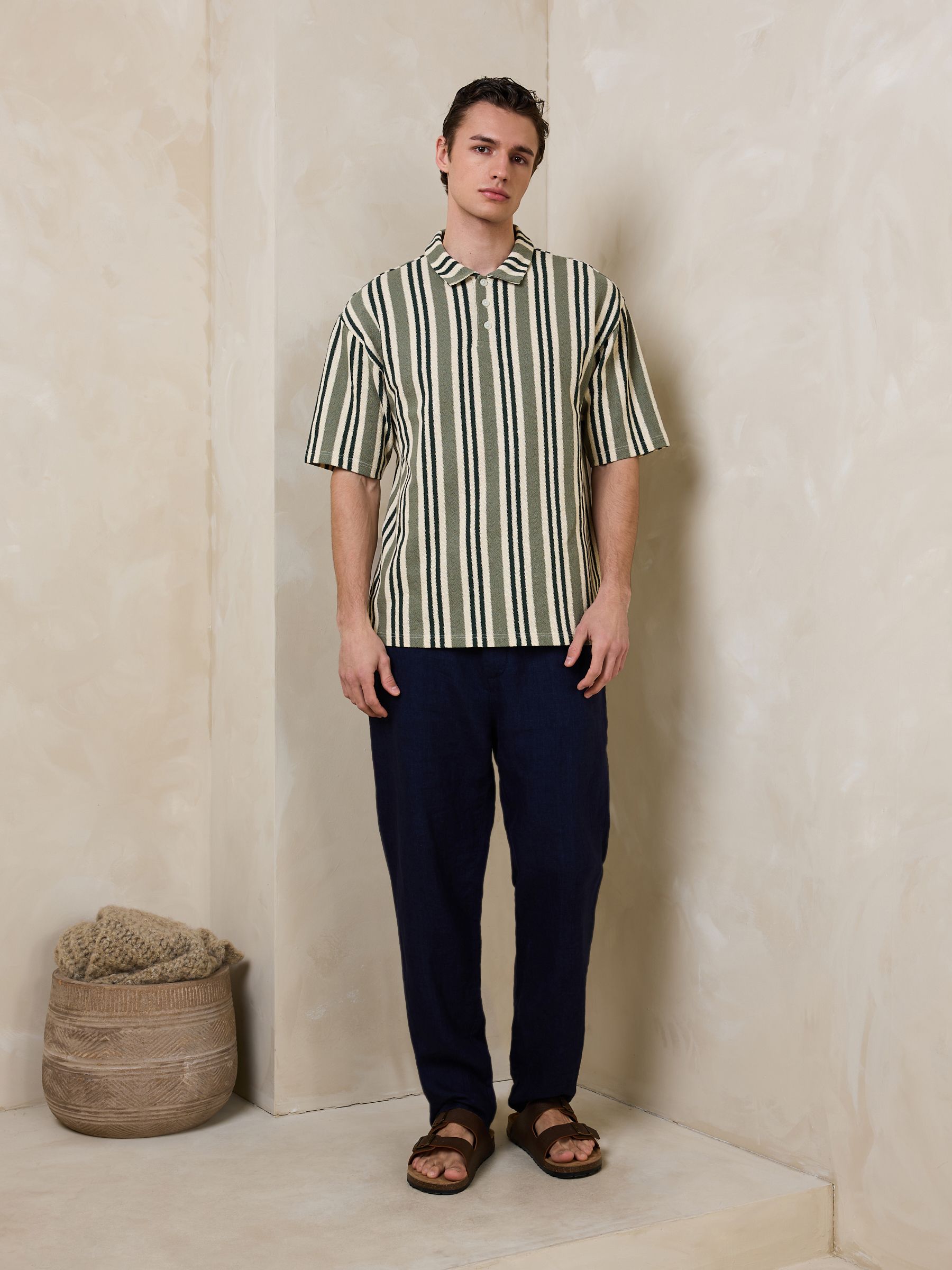 Buy Green/White Vertical Stripe Polo Shirt from Next Romania