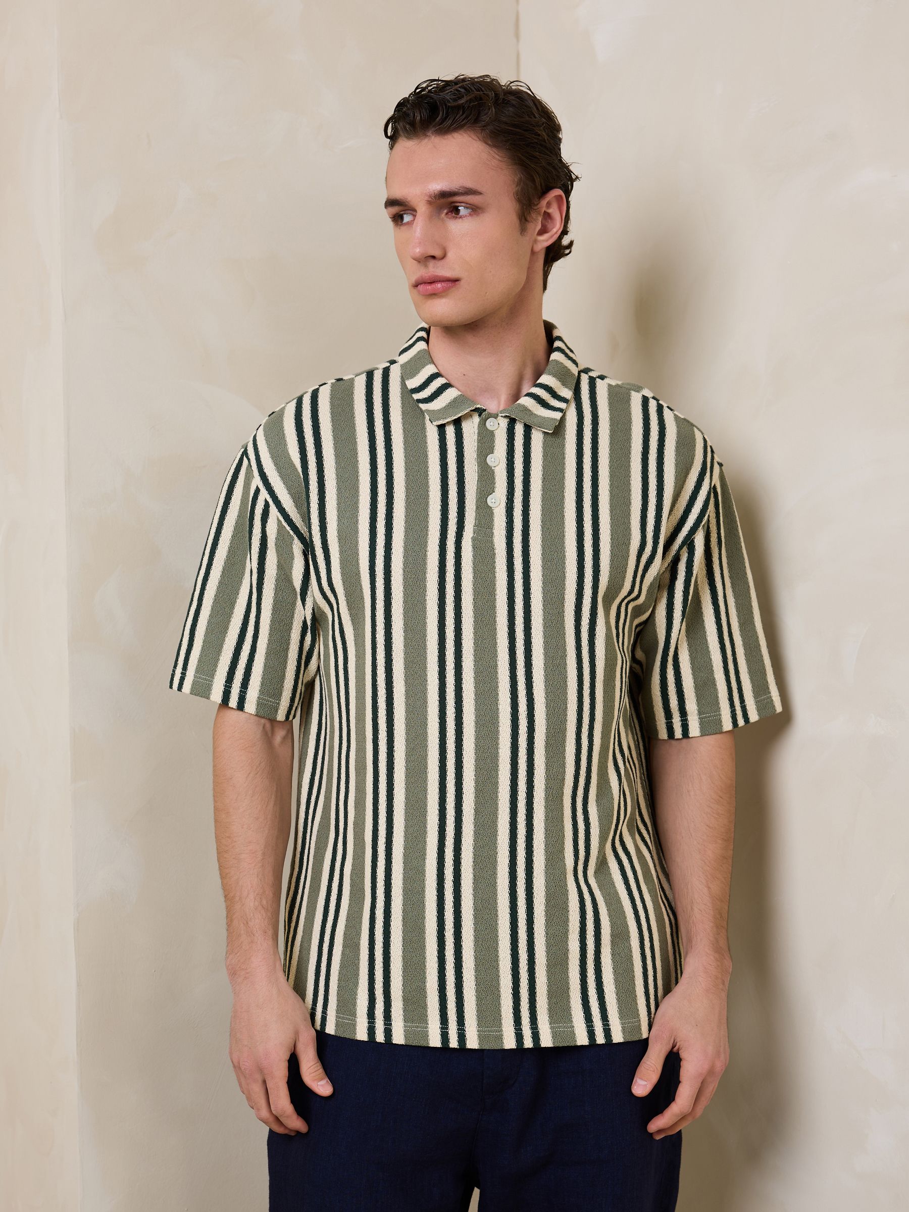 Buy Green/White Vertical Stripe Polo Shirt from Next Romania