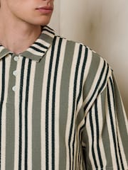 Green/White Vertical Stripe Polo Shirt - Image 5 of 8