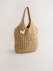 Natural Raffia Effect Charm Shopper Bag - Image 6 of 9