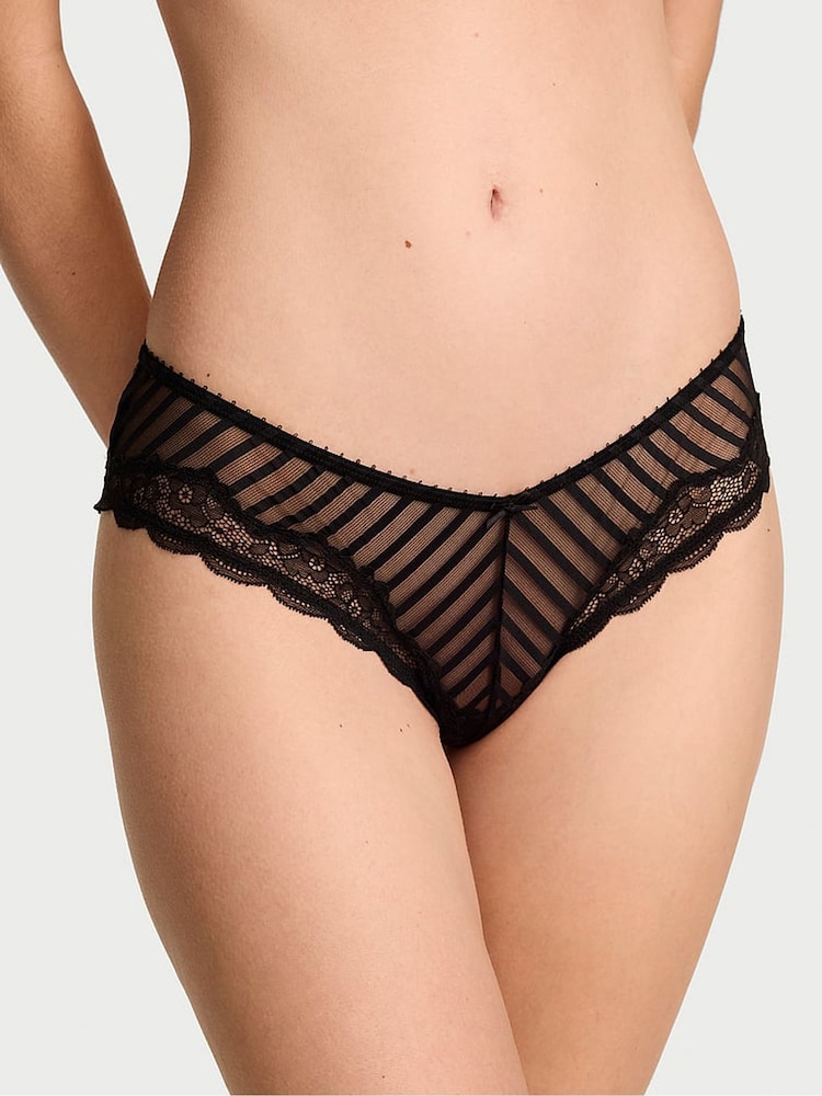 Victoria's Secret Black Cheeky Striped Lace Knickers - Image 1 of 3