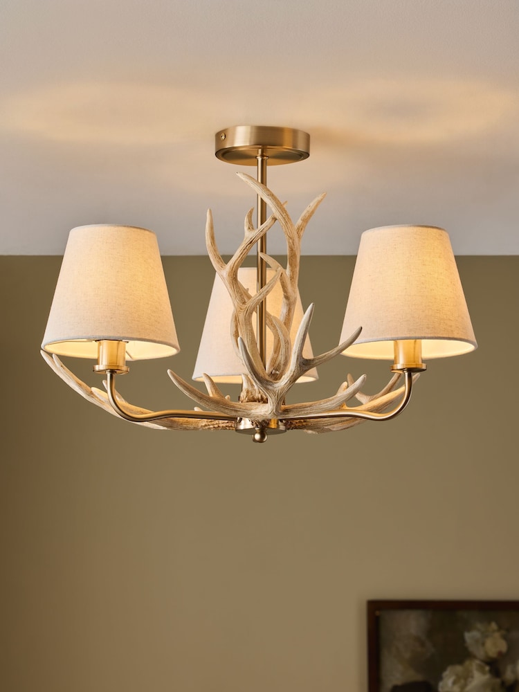 Brass Antler 3 Light Flush Ceiling Light Fitting - Image 1 of 5