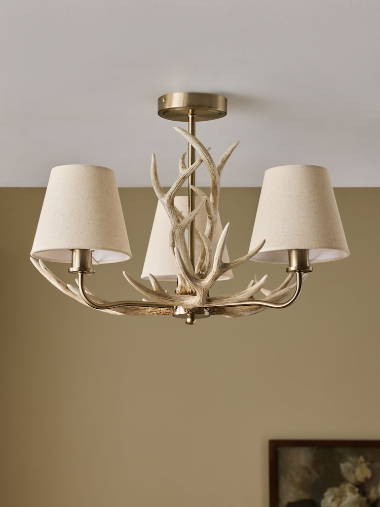 Brass Antler 3 Light Flush Ceiling Light Fitting - Image 2 of 5