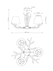 Brass Antler 3 Light Flush Ceiling Light Fitting - Image 4 of 5