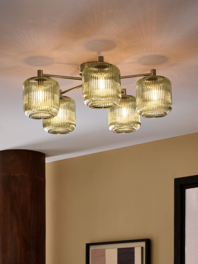 Green Ryker 5 Light Flush Ceiling Light Fitting - Image 1 of 5 Green Ryker 5 Light Flush Ceiling Light Fitting - Image 1 of 5