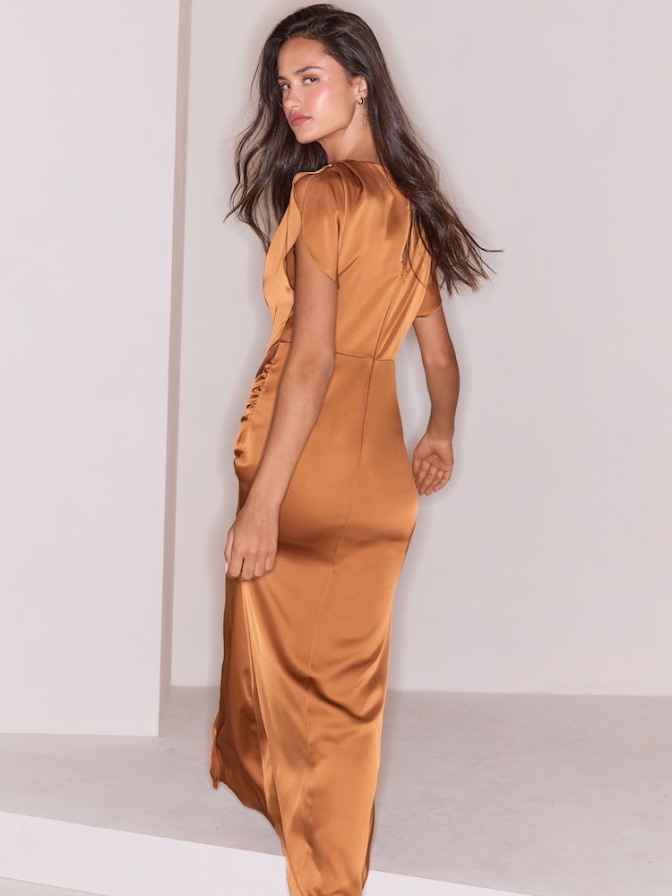 Lipsy Satin Ruched Short Sleeve Fit And Flare Maxi Dress - Պատկեր 5 5-ից Lipsy Satin Ruched Short Sleeve Fit And Flare Maxi Dress - Պատկեր 5 5-ից
