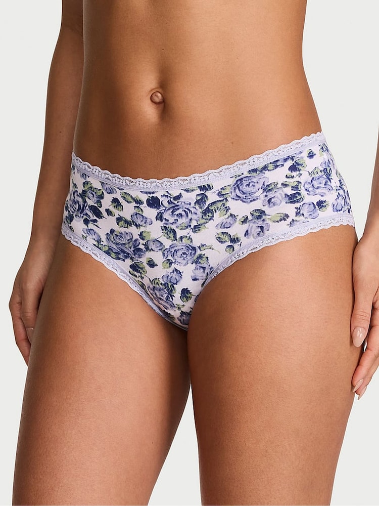 Victoria's Secret Lavender Purple Floral Cheeky Cotton Lace Trim Knickers - Image 1 of 2