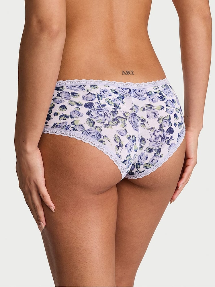 Victoria's Secret Lavender Purple Floral Cheeky Cotton Lace Trim Knickers - Image 2 of 2