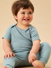 Mori Blue Supersoft Ribbed Stretch Short Sleeve Envelope Neckline Bodysuit - Image 1 of 3