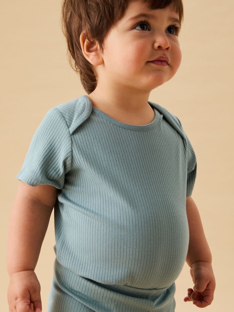 Mori Blue Supersoft Ribbed Stretch Short Sleeve Envelope Neckline Bodysuit - Image 2 of 3