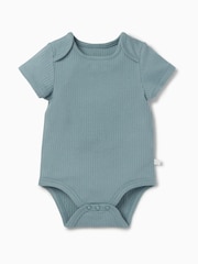 Mori Blue Supersoft Ribbed Stretch Short Sleeve Envelope Neckline Bodysuit - Image 3 of 3
