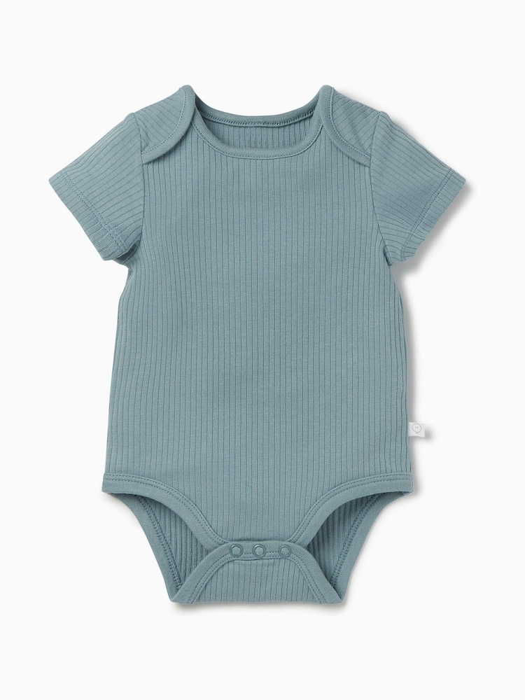 Mori Blue Supersoft Ribbed Stretch Short Sleeve Envelope Neckline Bodysuit - Image 3 of 3