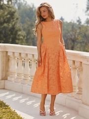 Lipsy Orange Lace Prom Midi Dress - Image 1 of 4