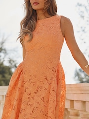 Lipsy Orange Lace Prom Midi Dress - Image 2 of 4