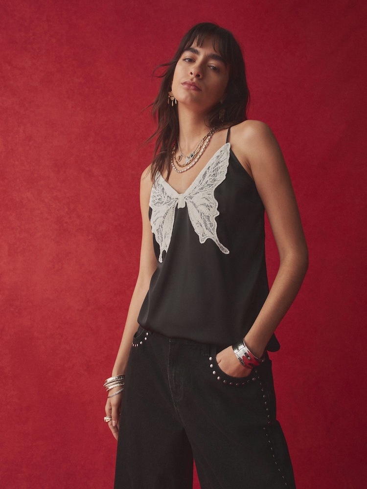 Rockett St George Black/White Butterfly Lace Cami Top - Image 2 of 6 Rockett St George Black/White Butterfly Lace Cami Top - Image 2 of 6